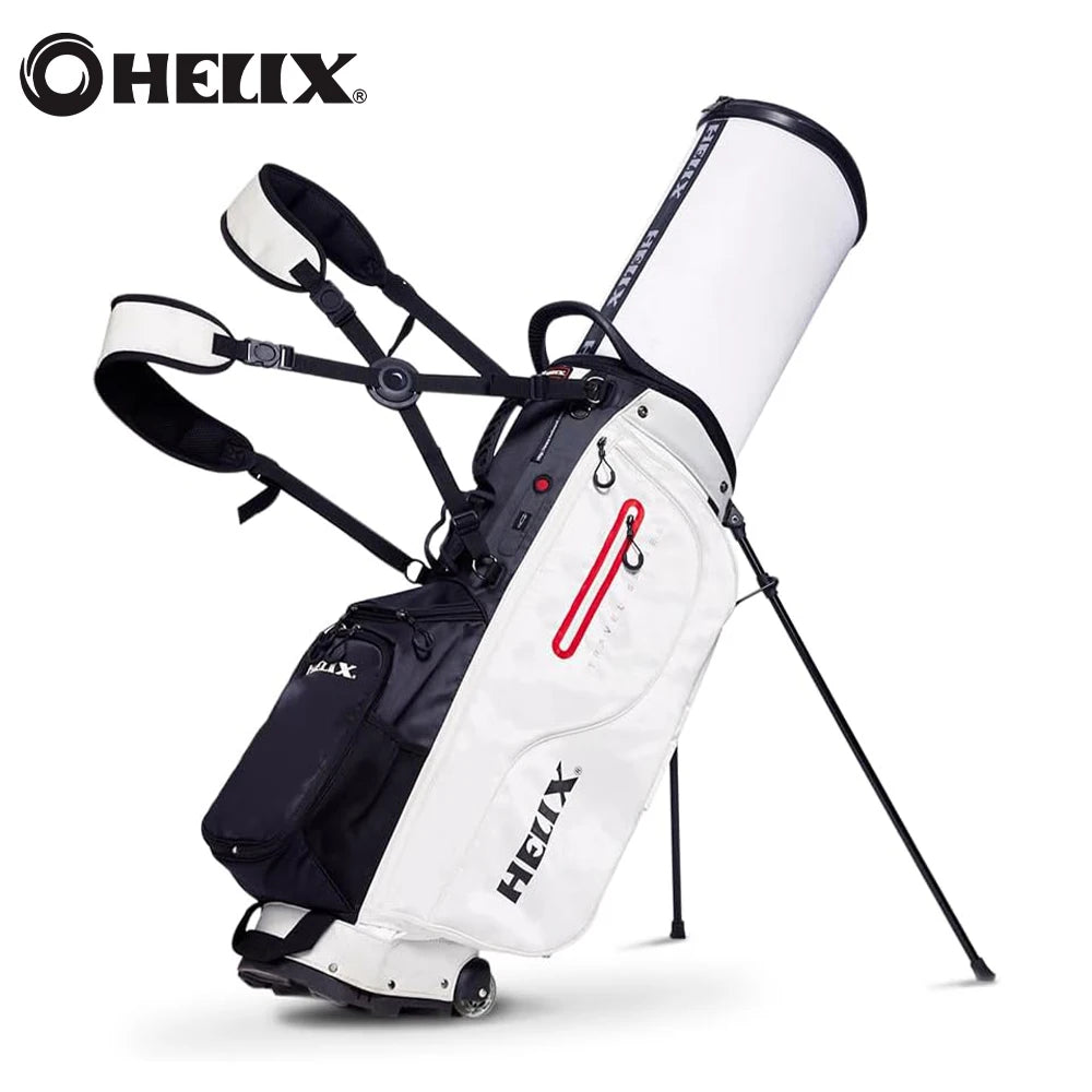 HELIX Golf Stand Bag with Retractable Top Cover and Wheels Easy for Travel and Daily Use. 6 Way Divider.