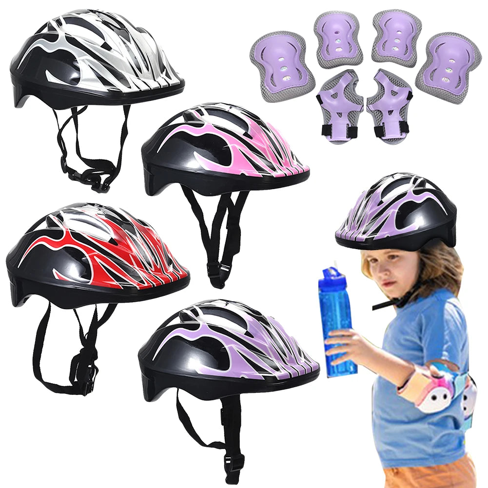 7Pcs Kids Helmet, Knee, Elbow Pad Protective Gear Set. Wrist Pads.