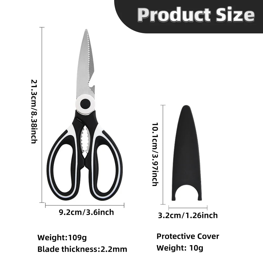Multifunctional Kitchen Scissors. Stainless Steel, Cuts Bones, Easy Clean.