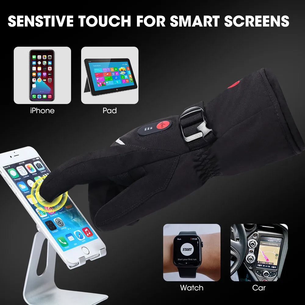 Heated Motorcycle Gloves. Goat Skin Leather- 3 Shift Temperature Control- Waterproof.