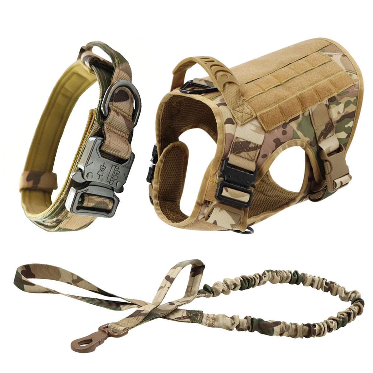 Tactical Dog Harness, Leash And Collar. Molle Pouches for Medium - Large Dogs. Adjustable Service Dog Harness.