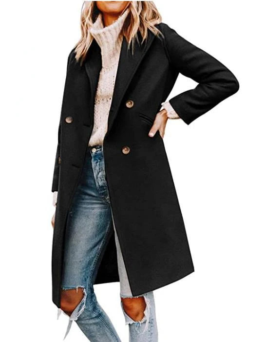 Women's Winter Wool Coat. Notch Lapel, Single-Breasted .