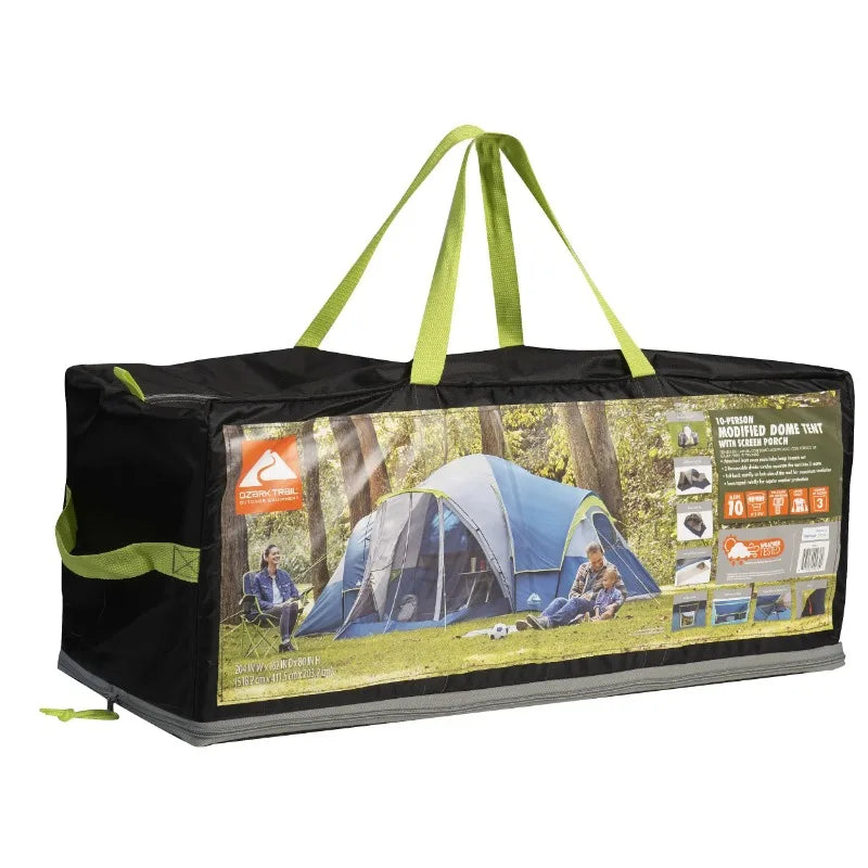 Ozark Trail 10-Person Dome Tent with Screen Porch. 3 Room.