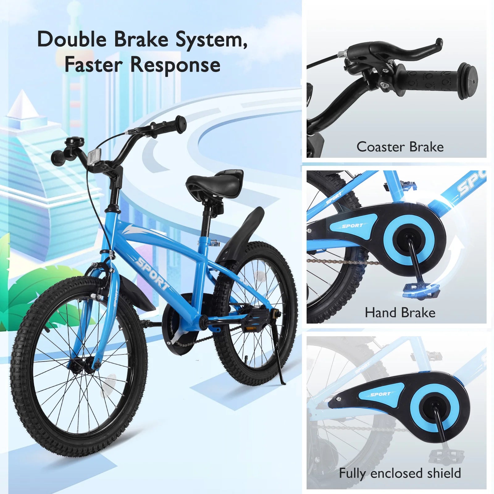 18" Kids Bike - Blue - with Removable Training Wheels.