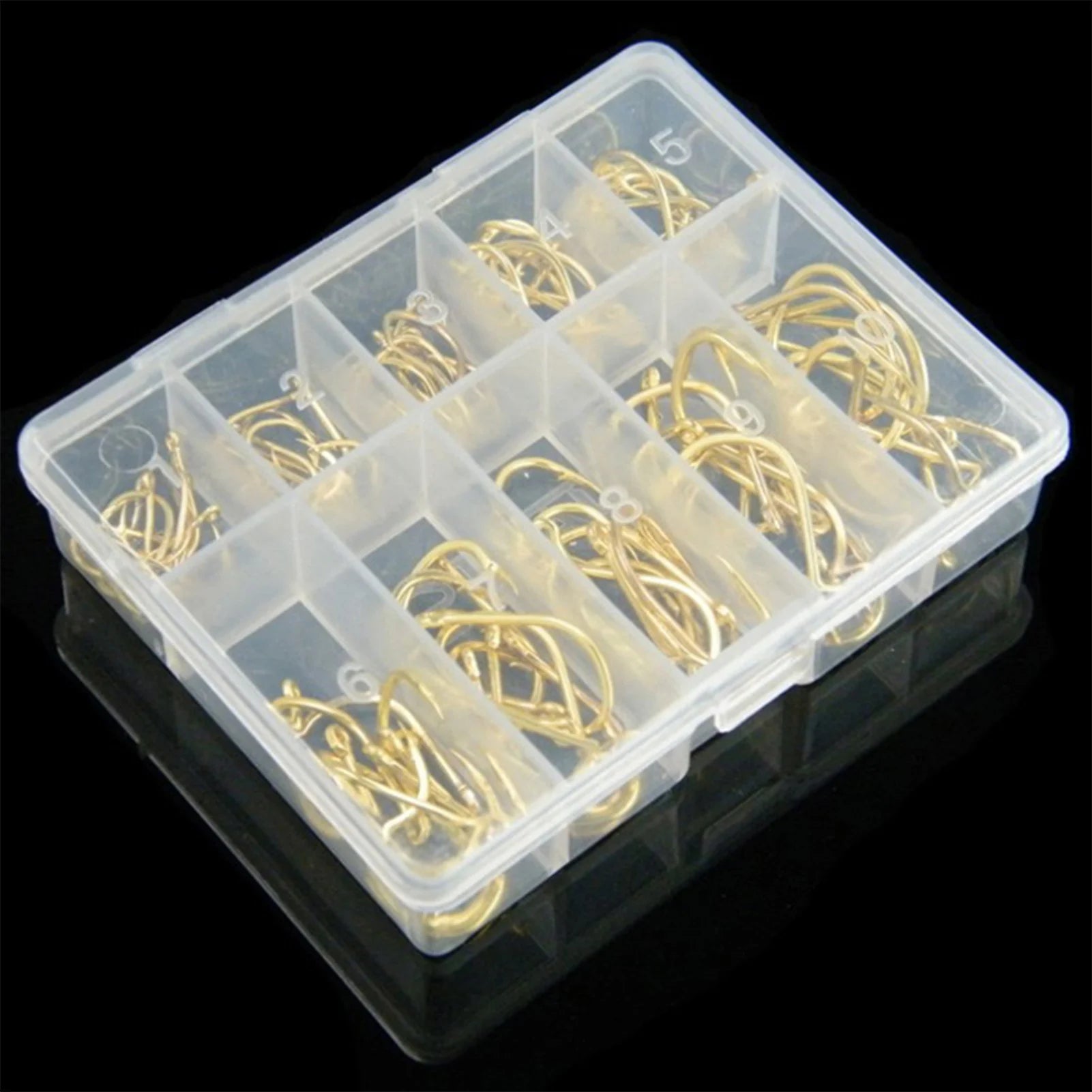 10 styles, 100PCS Fishing Hook Kits. Fresh Or Salt Water. Sharp And Durable.