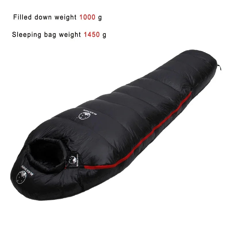 White Goose Down Adult Mummy Style Sleeping Bag. Winter, 4 Thicknesses.