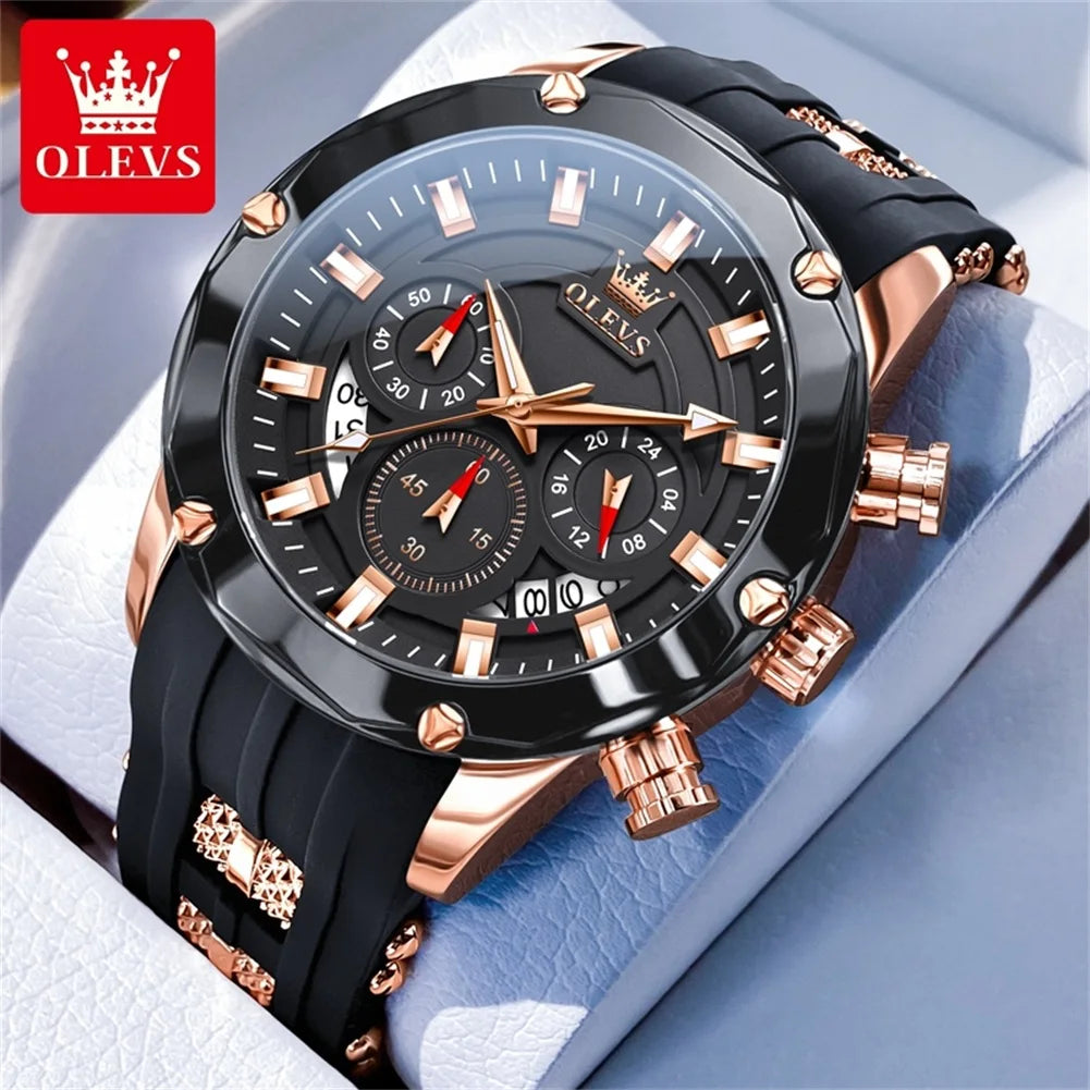 OLEVS Men's Watches. 45mm Large Dial Quartz - Waterproof - Chronograph Calendar - Luminous.