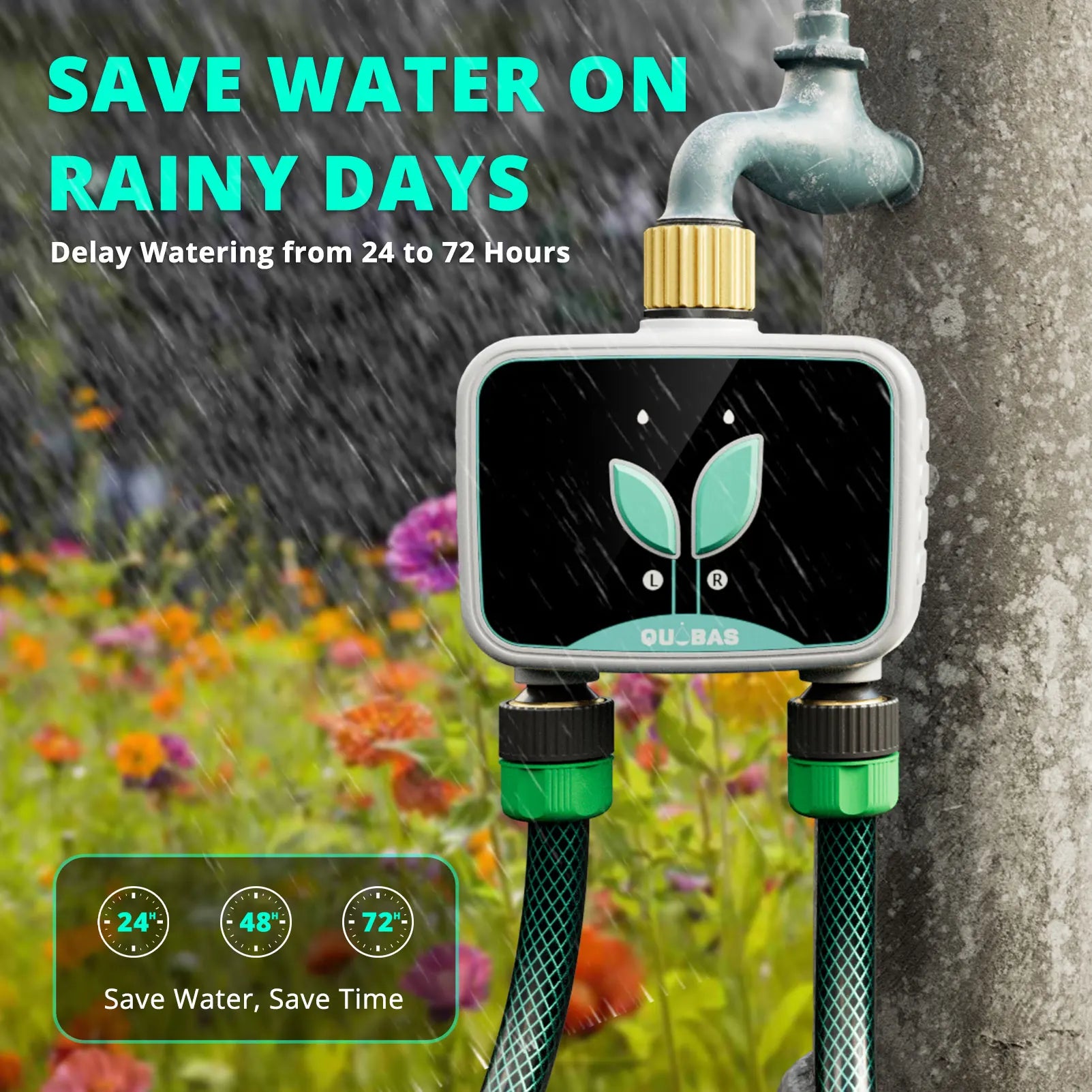 2-Zone, Smart Water Timer for Garden Hose, APP Remote Control, Manual Watering, Rain Delay Watering.