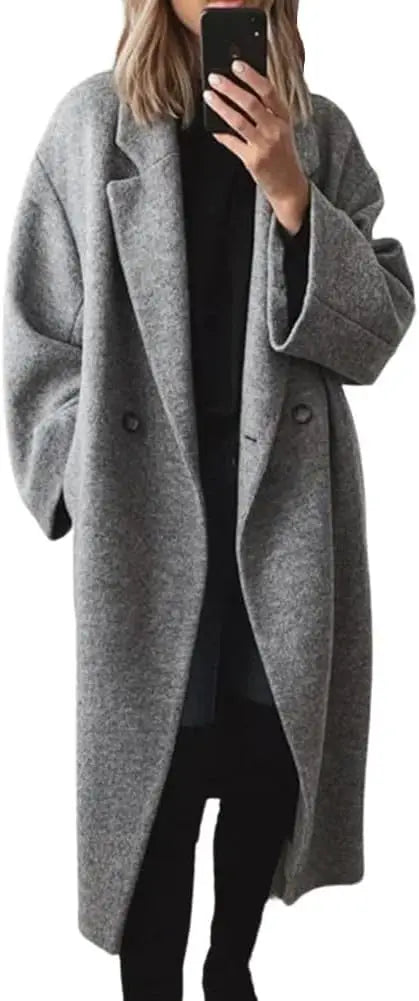 Women's Winter Double Breasted Faux Wool Coat. Notch Lapel.