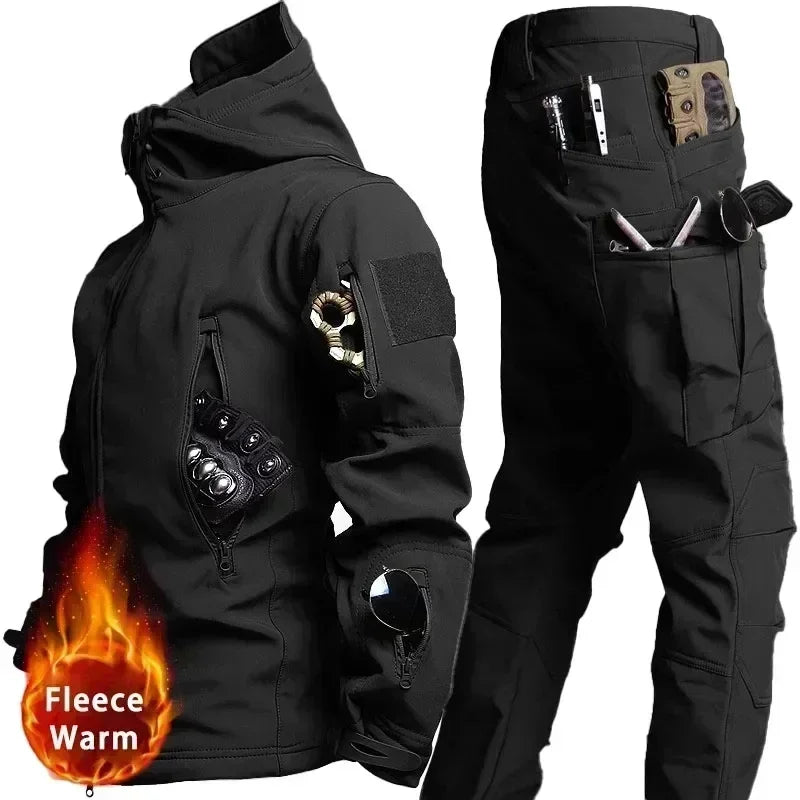 Tactical Waterproof Men's Camo Set. Soft Shell Fleece, Winter Suit, Windbreak. Multi Pocket.