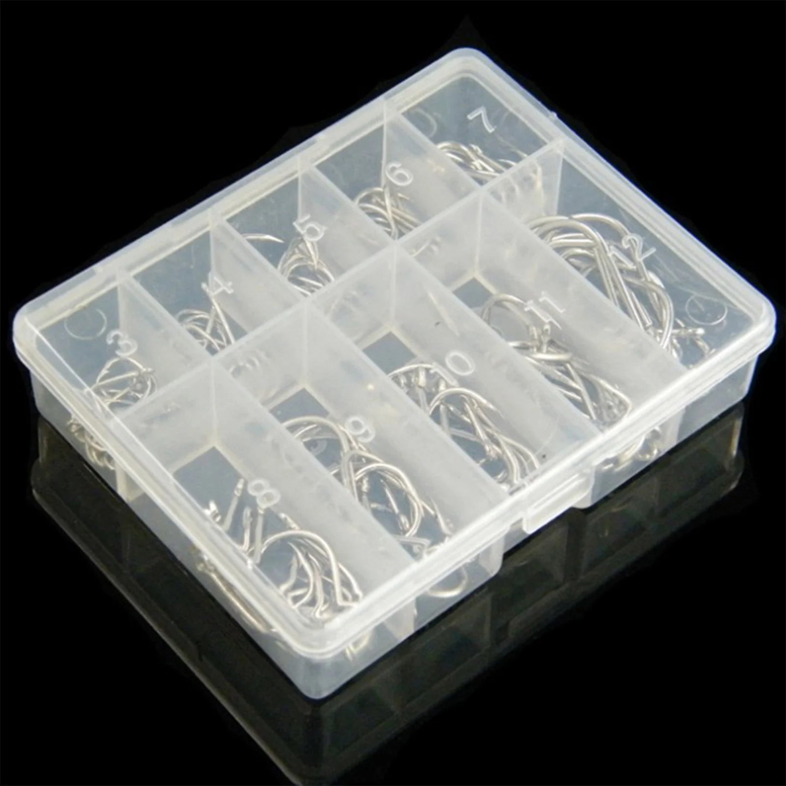 10 styles, 100PCS Fishing Hook Kits. Fresh Or Salt Water. Sharp And Durable.