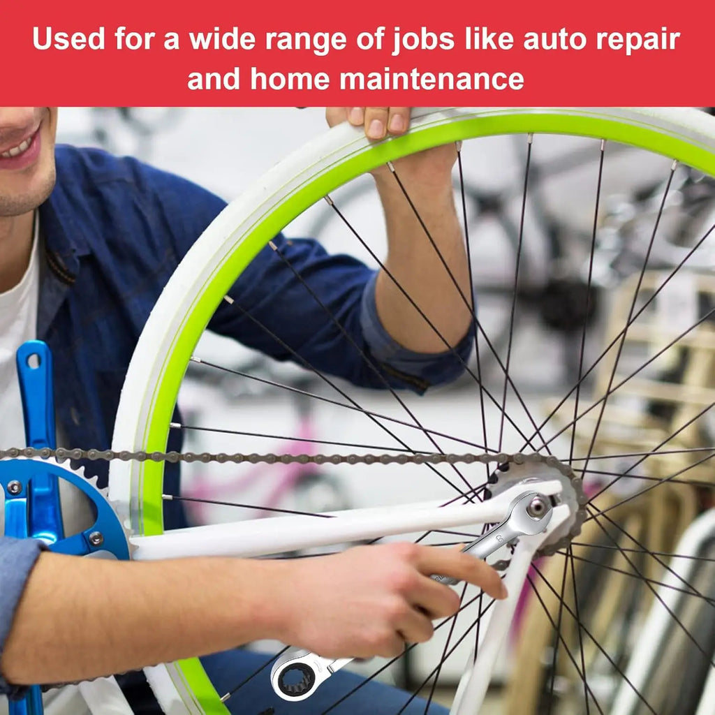 12-Piece Flex-Head Wrench Set, Ratcheting Combination Set, Metric 8-19mm, 72-Teeth,Cr-V Steel with Bag.