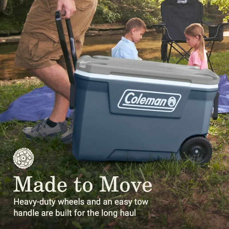 Coleman 316 Series. 62QT Ice Chest, Wheels, Leak-Resistant.