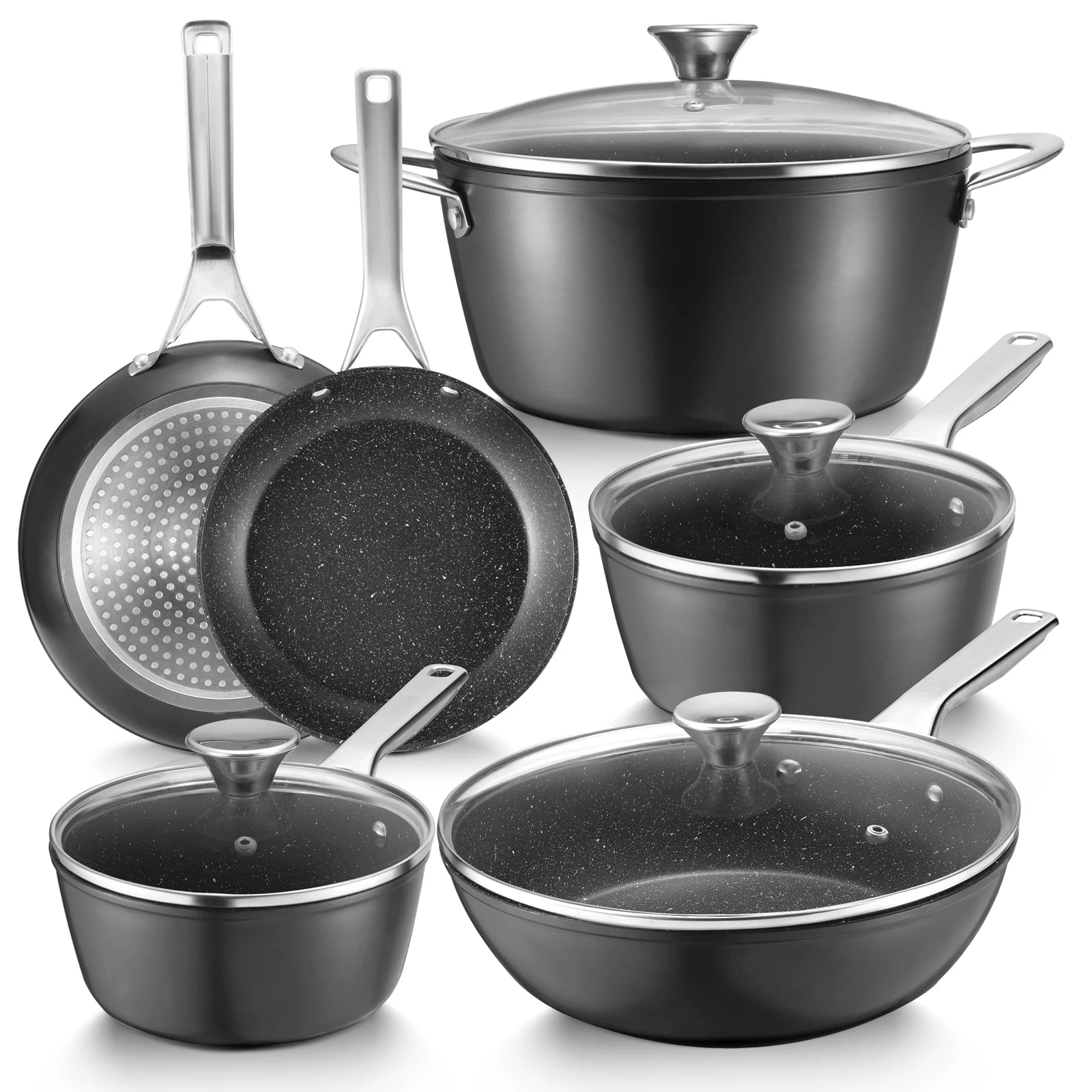 Induction Cookware. Nonstick, 10-Piece, Set Compatible with All Stoves.