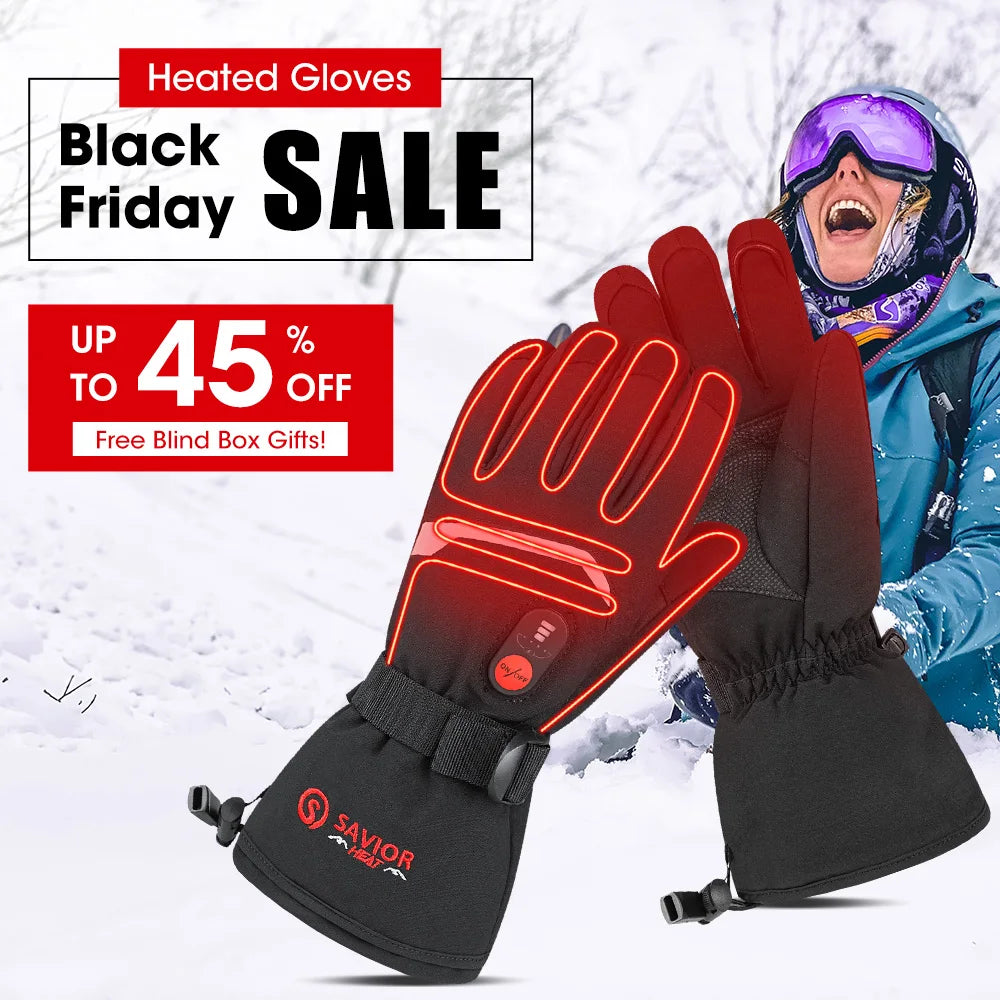 Heated Motorcycle Gloves. Goat Skin Leather- 3 Shift Temperature Control- Waterproof.