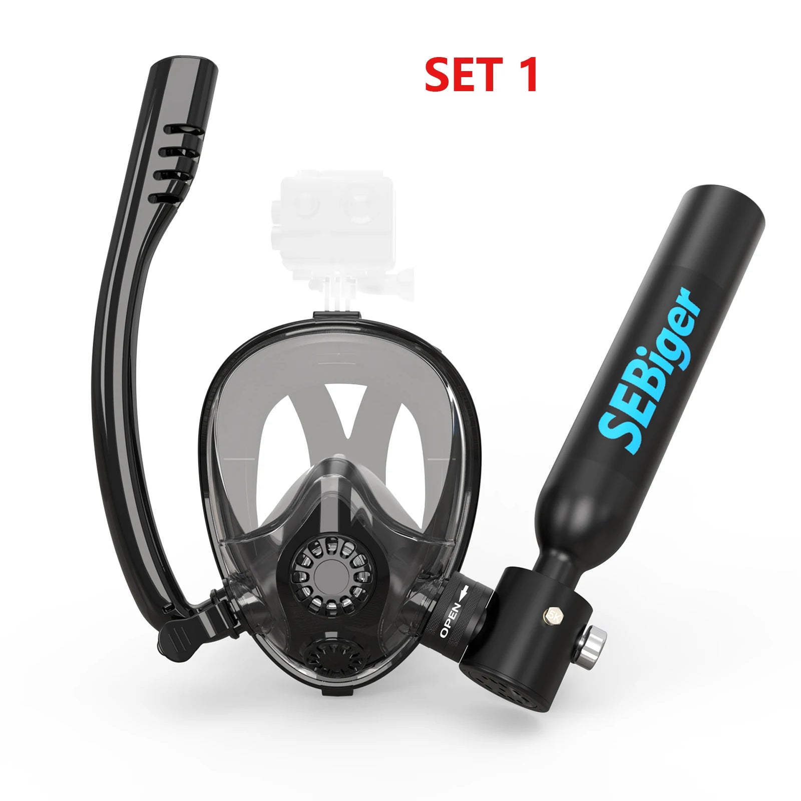 0.5L Diving Tank and Full Face Mask. 5-10 minutes underwater, Refillable.