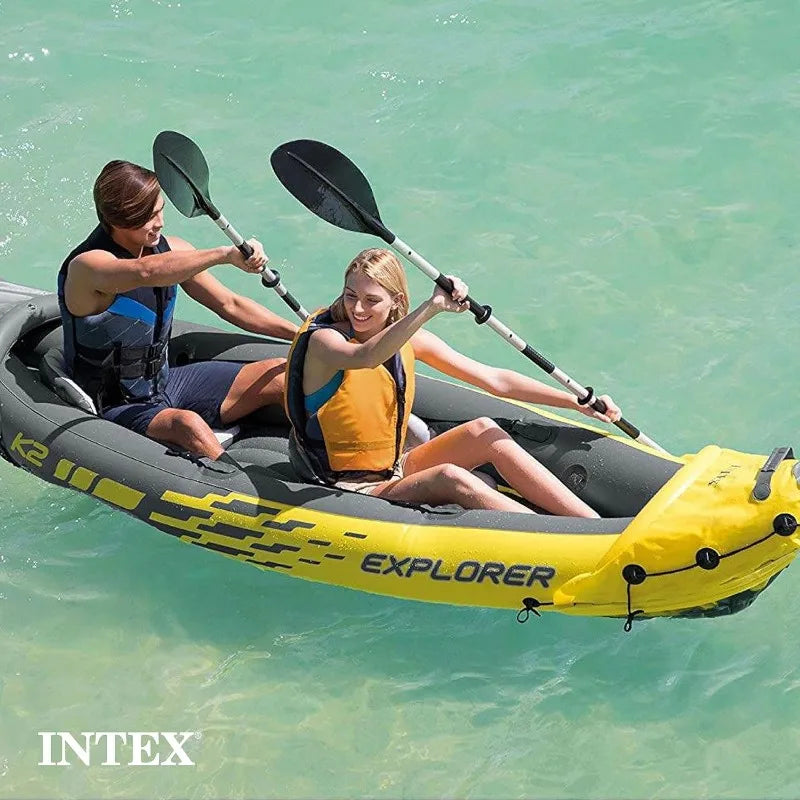Inflatable Kayak Set. 86in Aluminum Oars, High-Output Pump, Super Strong PVC.