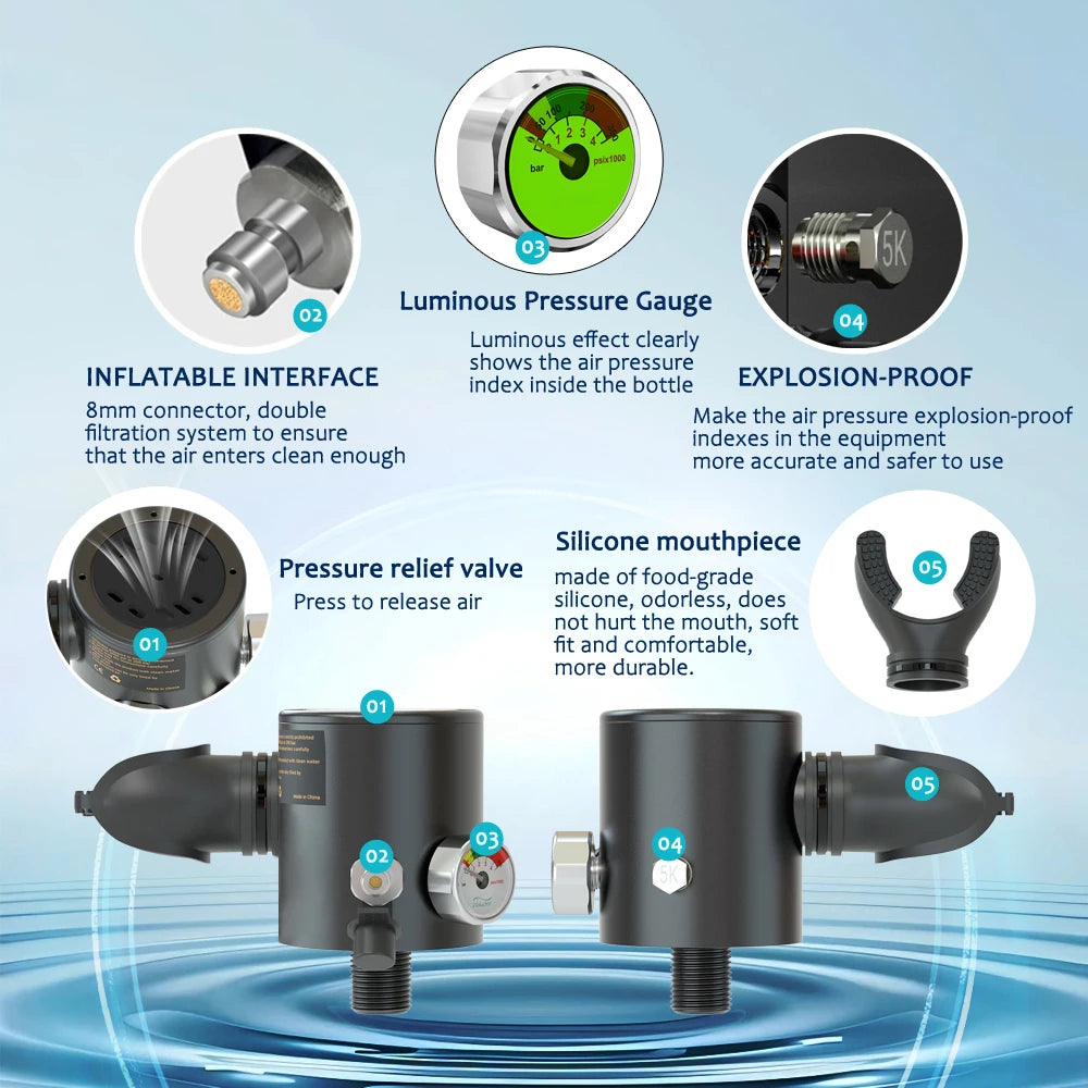 0.5L Diving Tank and Full Face Mask. 5-10 minutes underwater, Refillable.