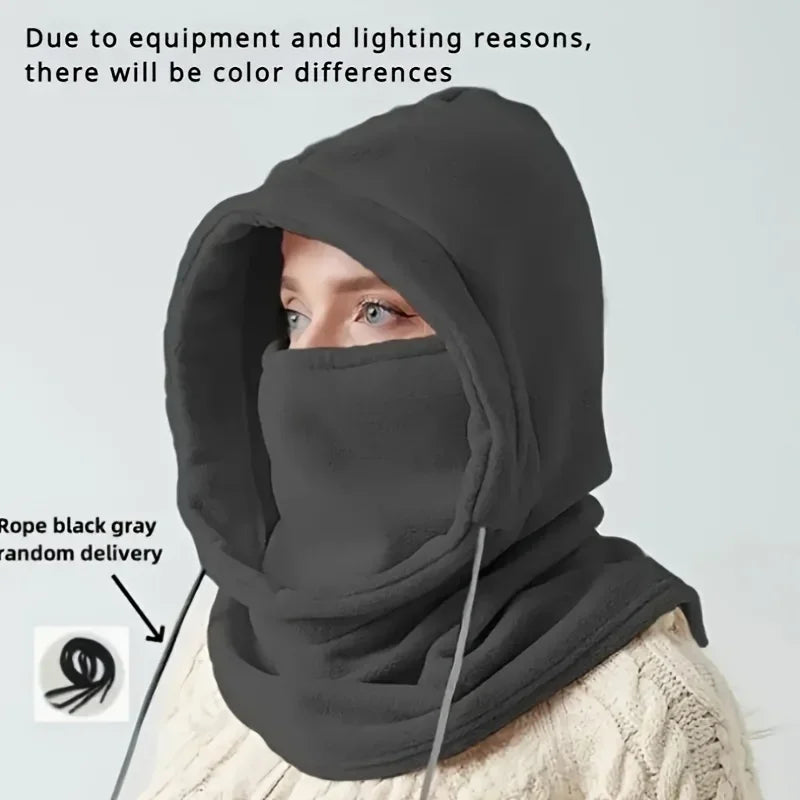 Balaclava Knit Hood - Windproof Mask with Drawstring, Warm Knitted Cap.