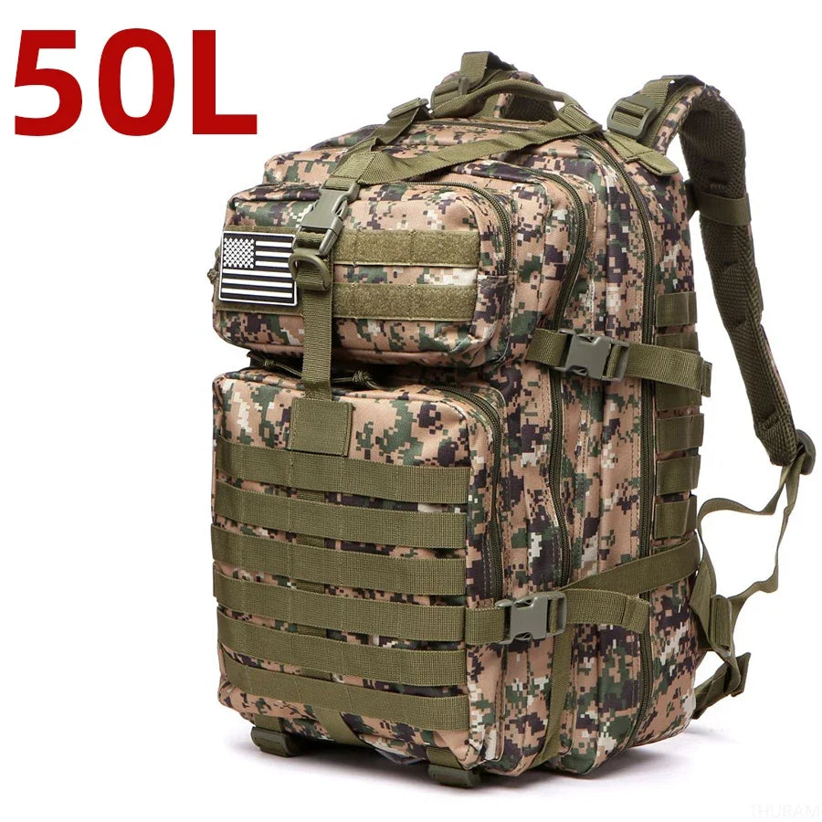 25L/50L Sturdy Nylon Waterproof, Tactical Camping, Hiking Backpack.