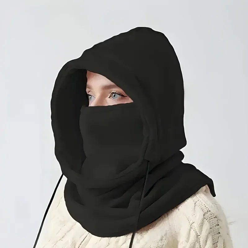 Balaclava Knit Hood - Windproof Mask with Drawstring, Warm Knitted Cap.