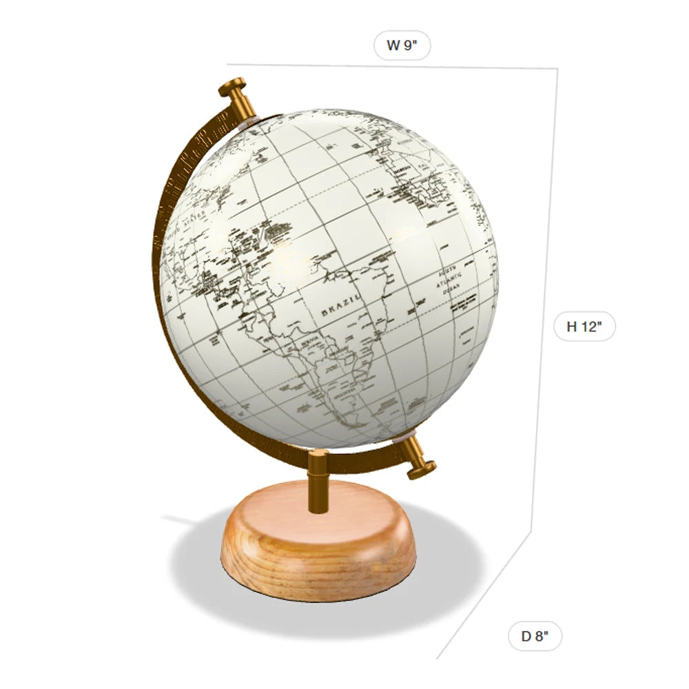 Rotating Antique World Globe With Metal Stand. Vintage Modern Decorative Earth Globe With Wooden Base For Desk Decor.
