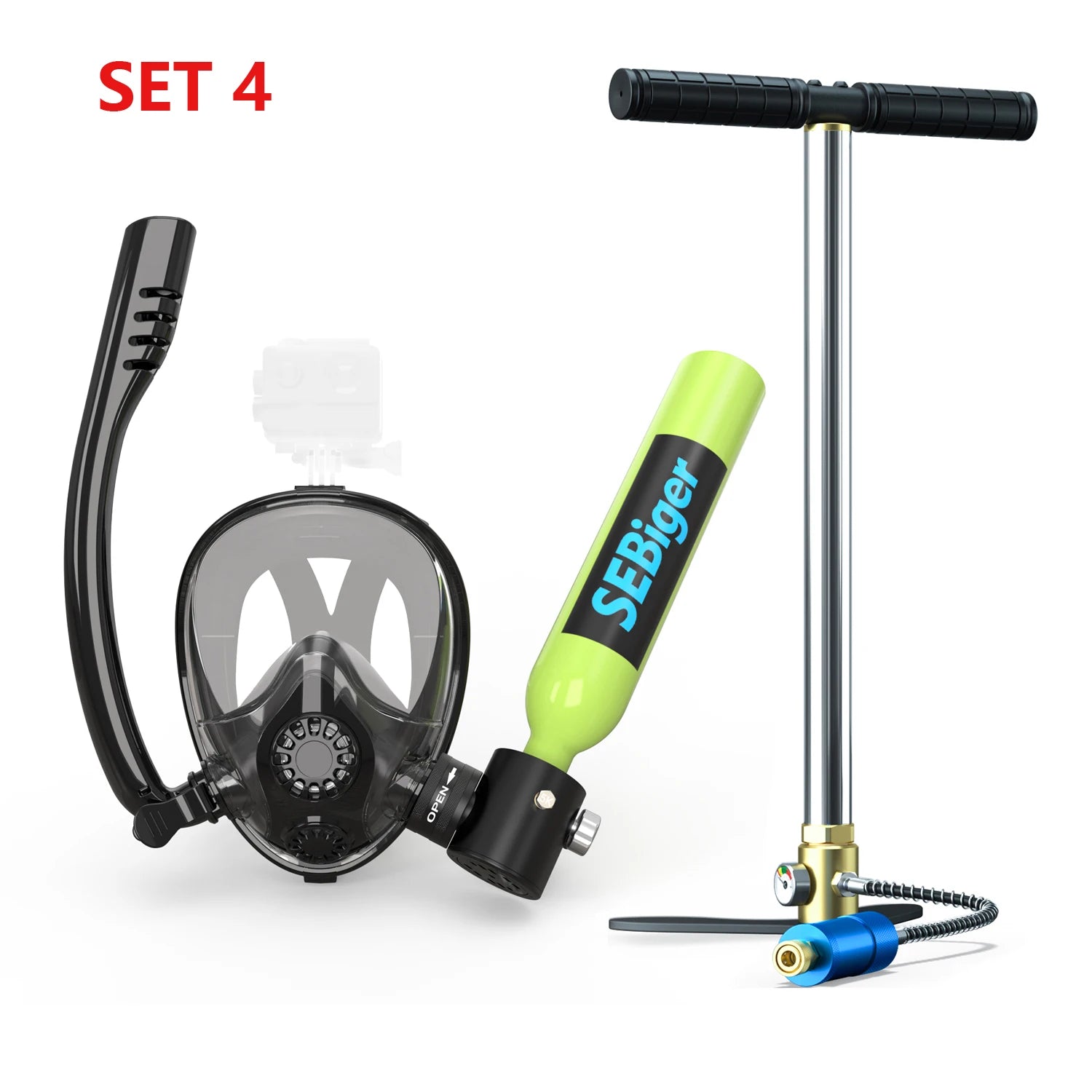 0.5L Diving Tank and Full Face Mask. 5-10 minutes underwater, Refillable.