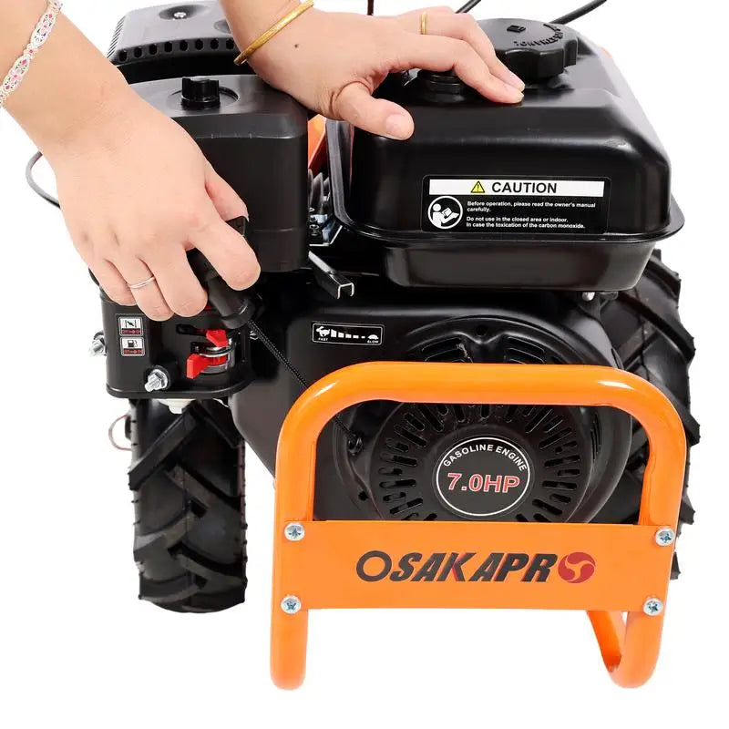 Heavy-Duty Rear Tine Tiller, 7HP Gas Engine, 212CC, 20" Wide, 8" Deep.