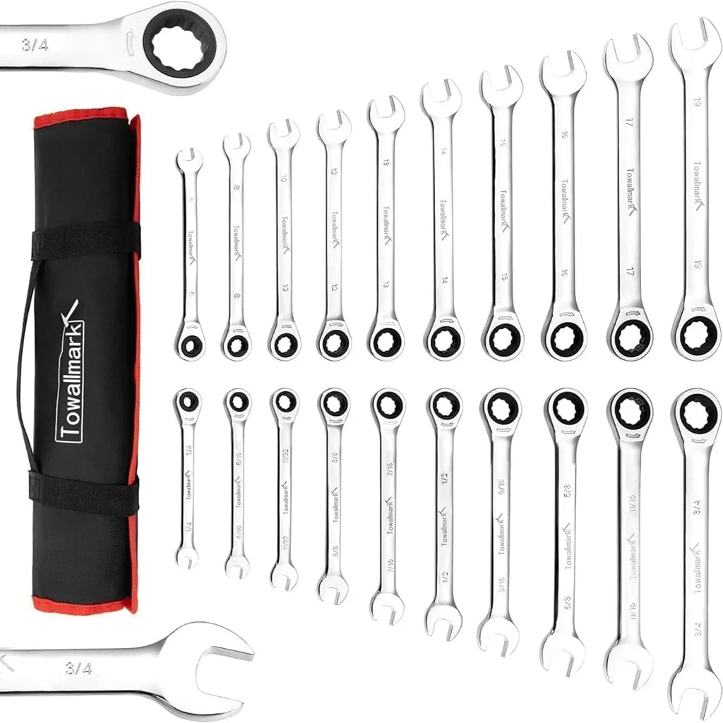 20pcs Standard Combination Ratcheting Wrench Set, 72-Teeth Cr-V Steel With Storage Bag.