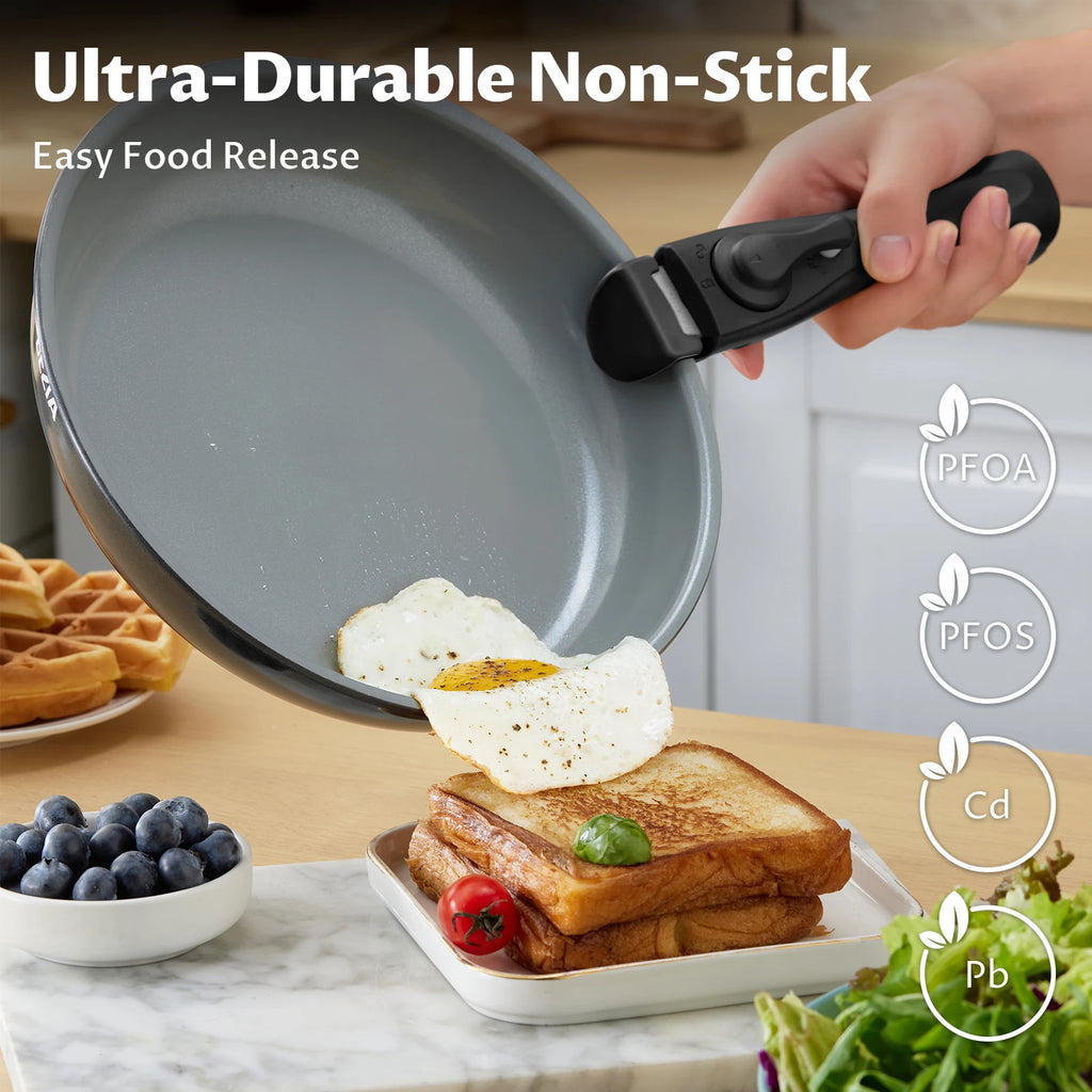 Induction Cookware With Ceramic Coating. Nonstick Set. 13pcs With Detachable Handles.