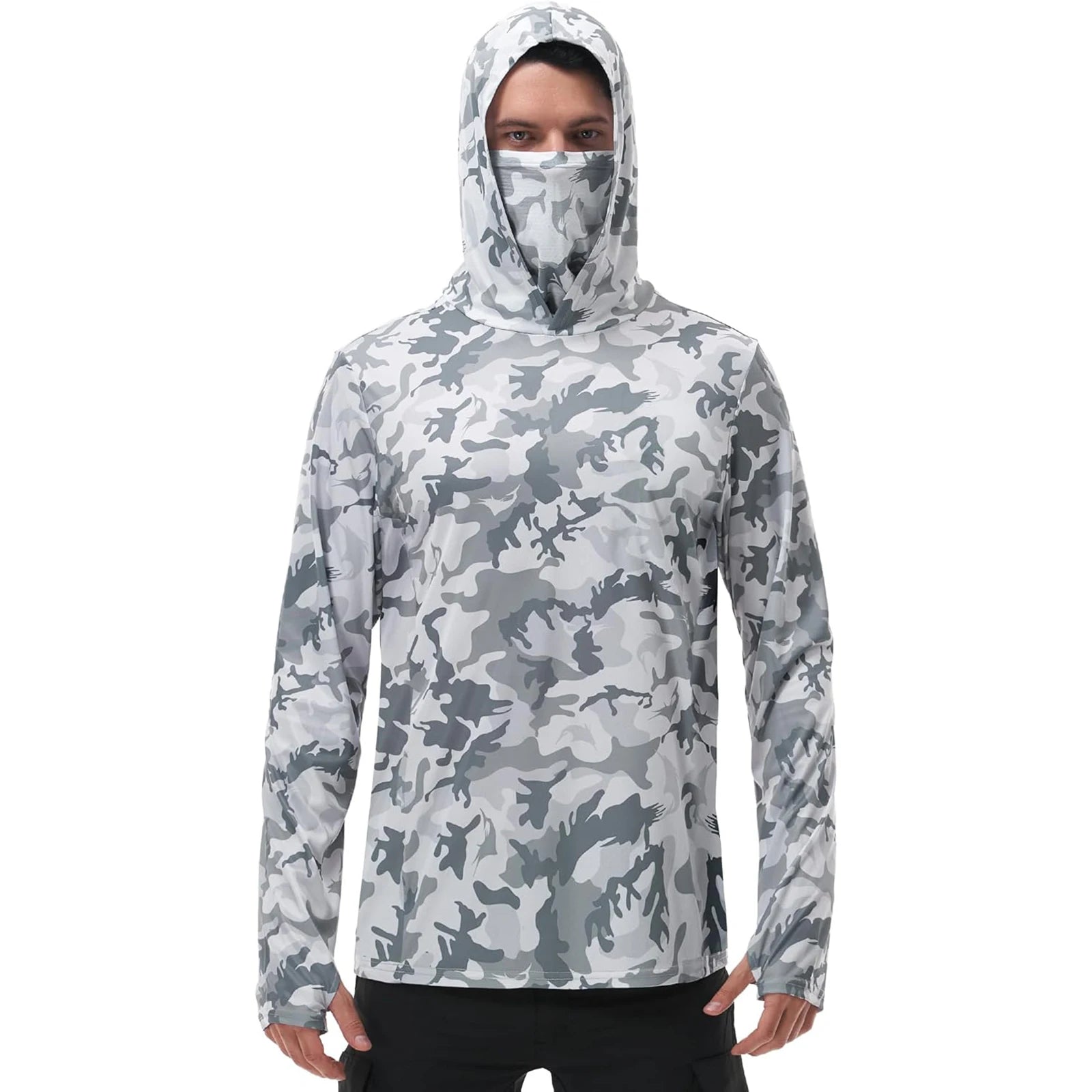 Fishing Hoodie With Built-In Face Mask For Sun Protection.