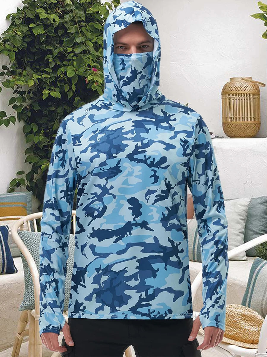 Fishing Hoodie With Built-In Face Mask For Sun Protection.
