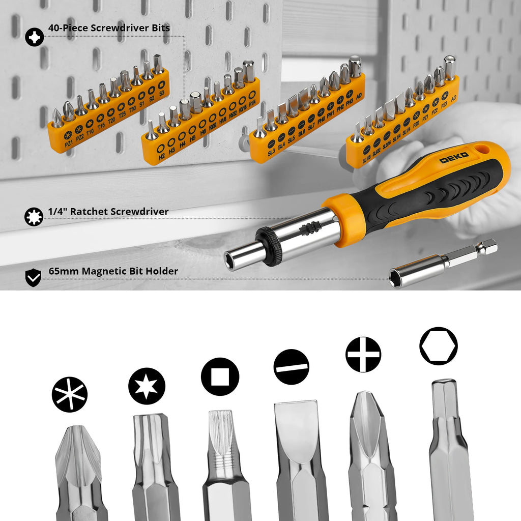 DEKO 228Pcs Socket Wrench Auto Repair Tool Combination Package. Plastic Toolbox Storage Case Included.