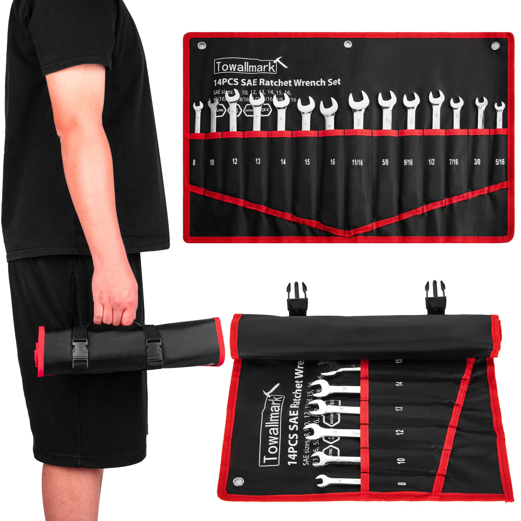 14pcs Ratcheting Wrench Set, Metric Flex Head, Combination, Cr-V Steel With Pouch.