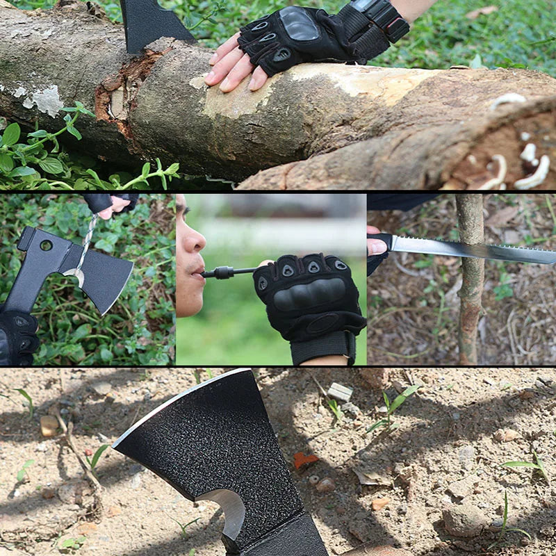 Camping Axes W/ Nested, Serrated, Wood Saw Knife & Magnesium Fire Starter.