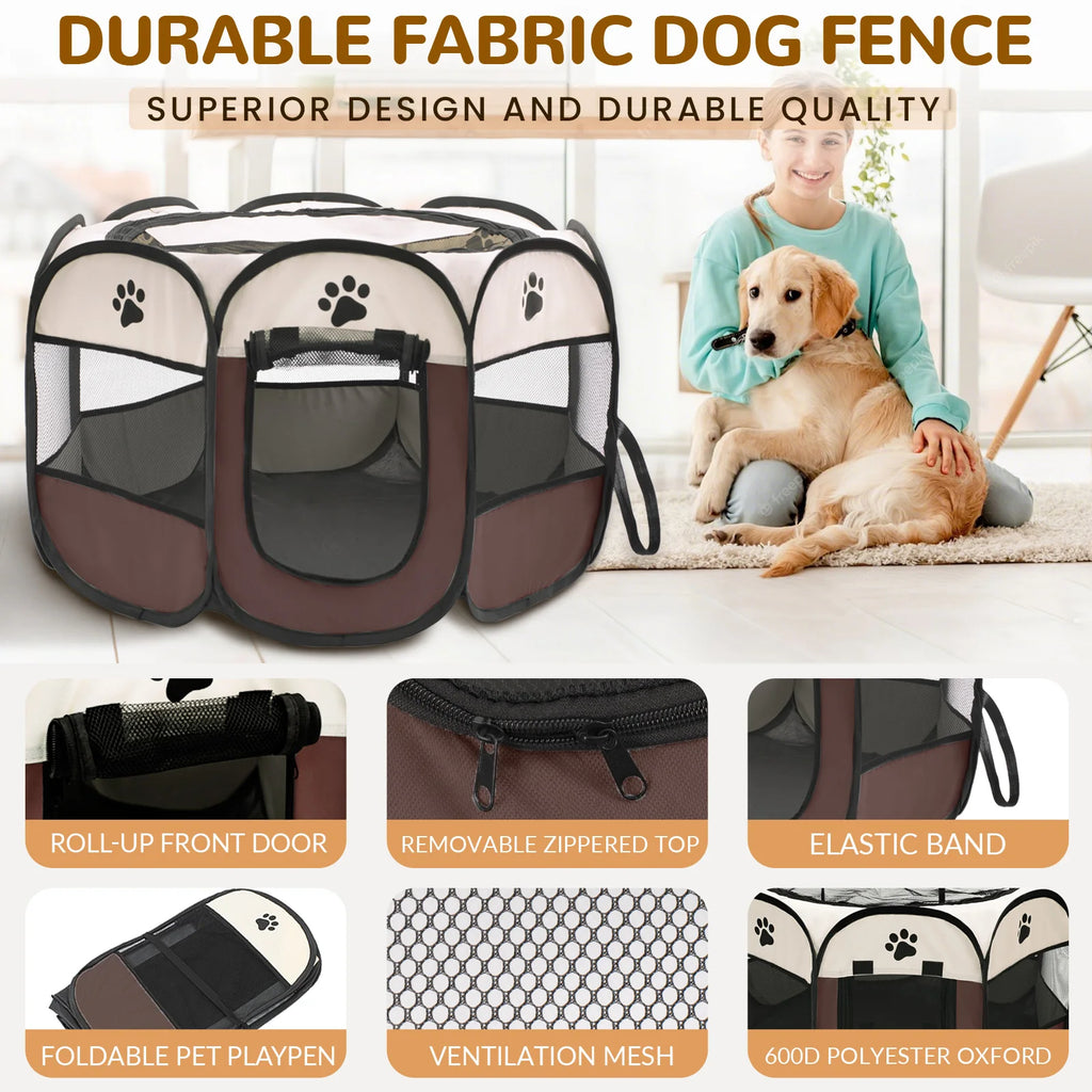 Foldable Pet Playpen for Dogs & Cats - Durable Oxford Cloth with Removable Zipper.