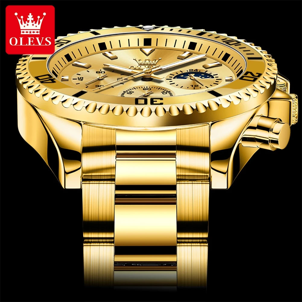 OLEVS Men's Top Brand Luxury Watch. Waterproof, Stainless Steel, Chronograph, Moon Phase, Date.
