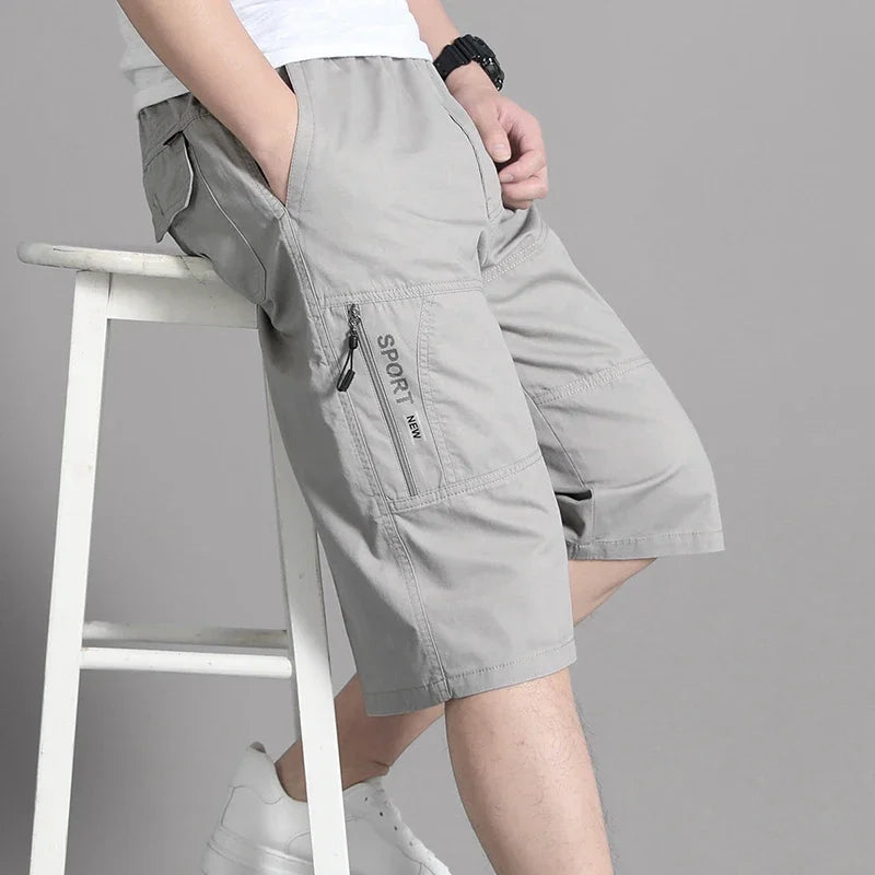 Men's Cargo Shorts, Zipper Pocket, Cotton Shorts. Elastic Waist, Sports -  Casual Short Pants.