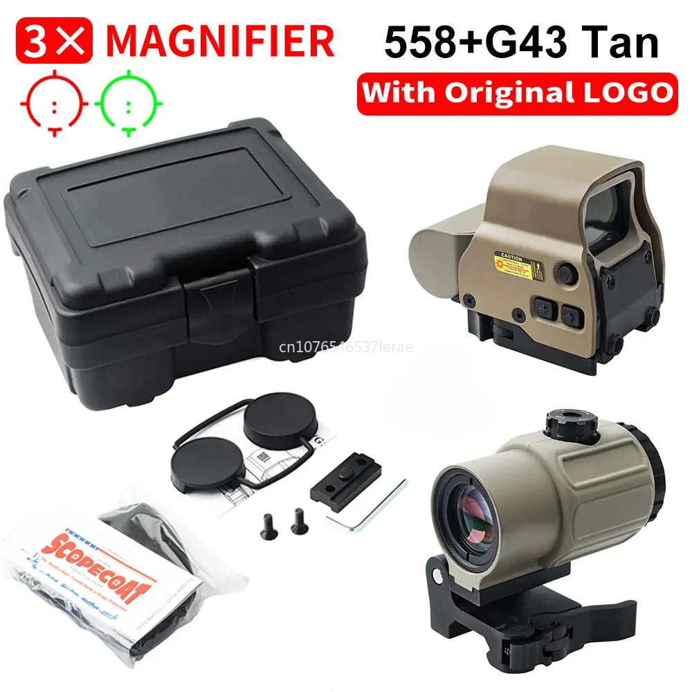 EOTECH 558 Holographic Collimator Red Dot Sight. G43/G33 3X, G45 5X Magnifier. W/20mm Rail Mounts & QD Lever.