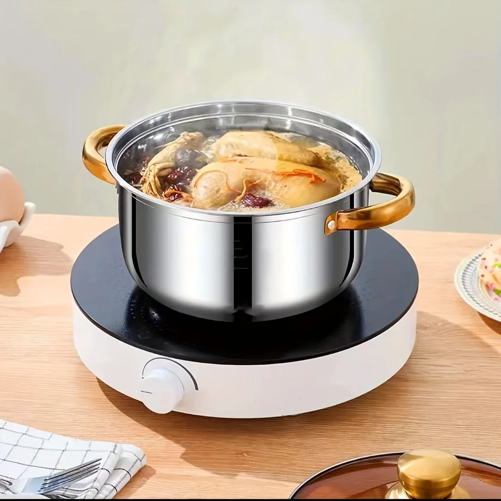 5-Piece Golden Stainless Steel Cookware Set - Durable, Multi-Purpose, Easy to Clean.