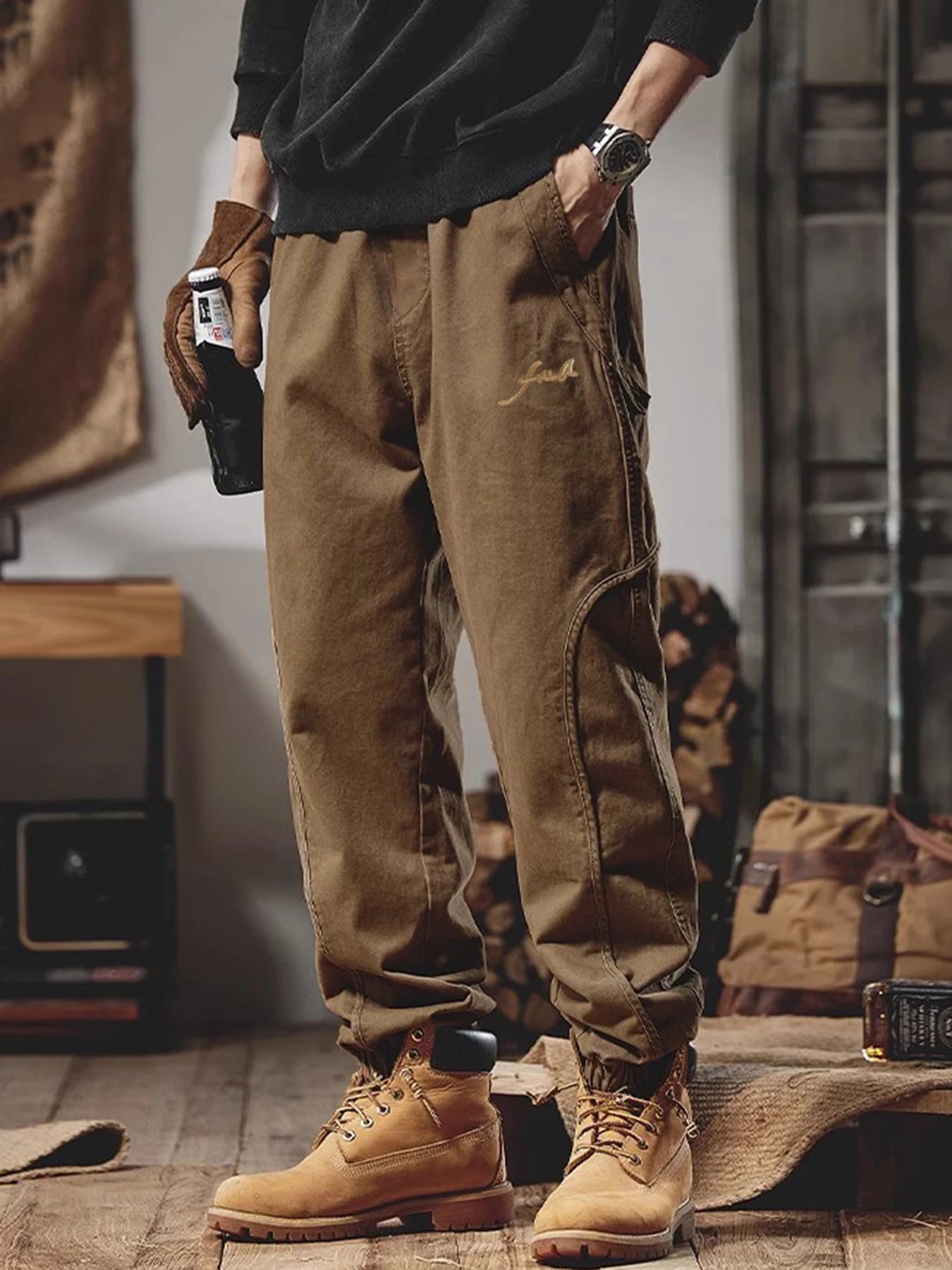 Casual Work Pants, Multi-Pocket Design. Relaxed Waist.