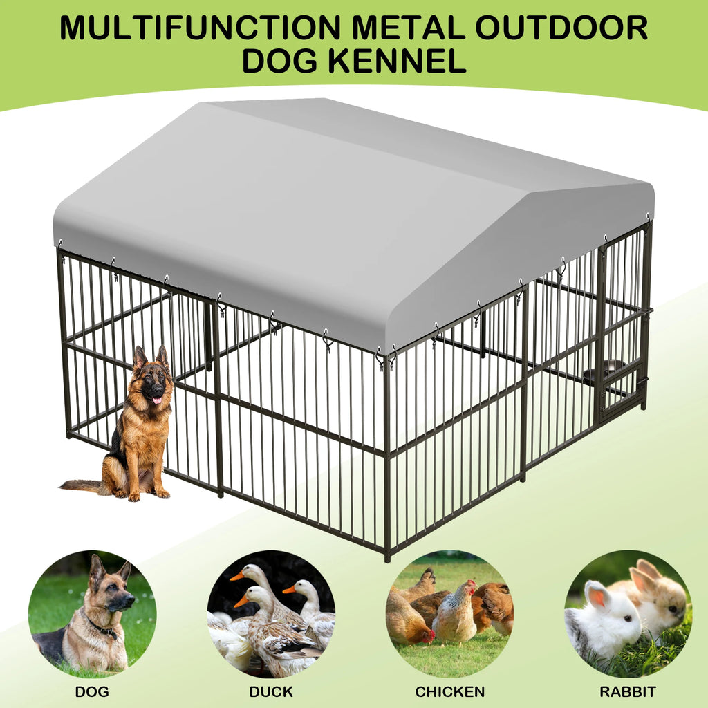 10X10X6FT Large Outdoor Dog Kennel With Roof, Safety Locks, UV & Water Resistant Cover.