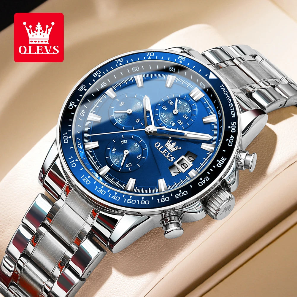 OLEVS Men's Watches, Casual Fashion, Chronograph, Waterproof, Stainless Steel, Luminous.