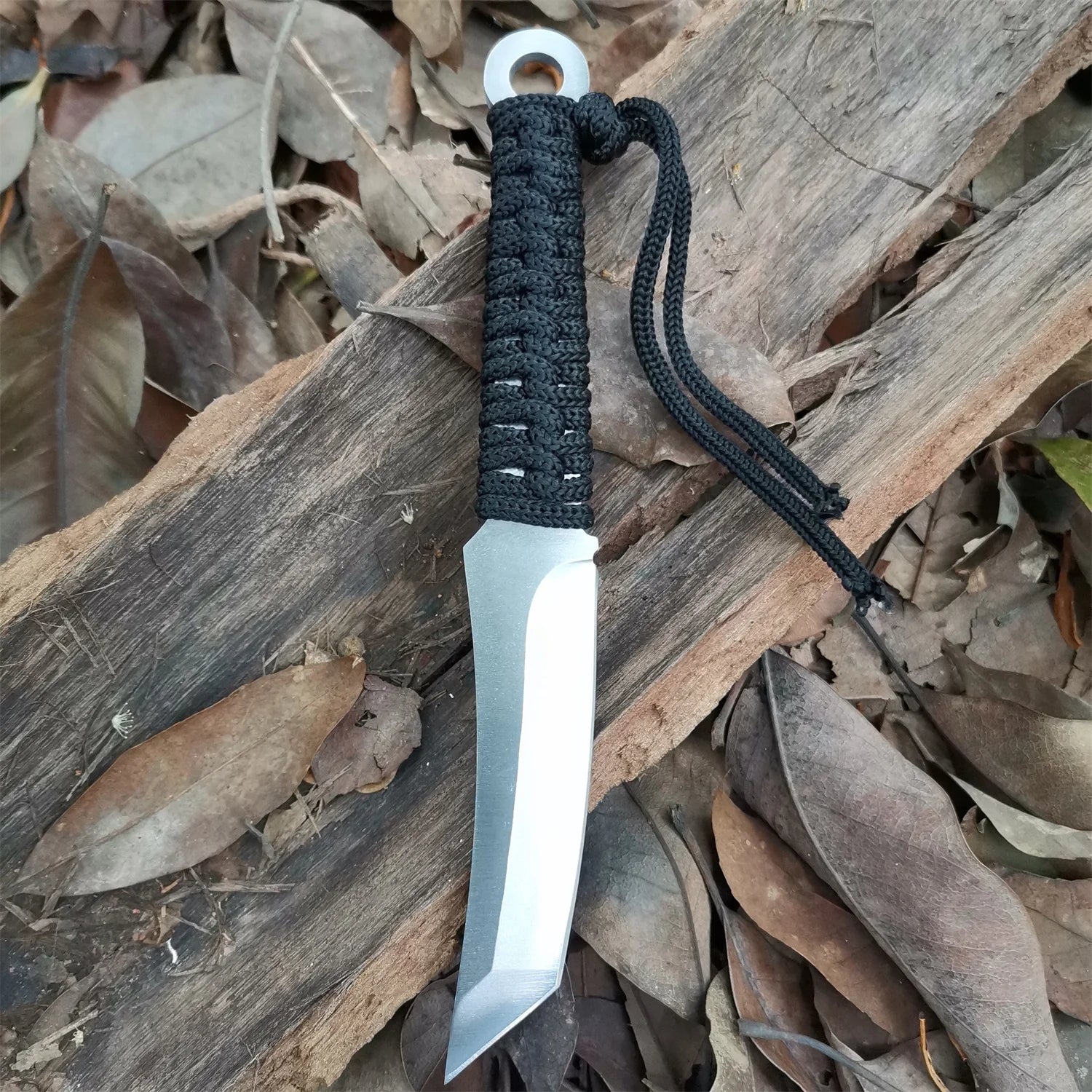 High carbon S.S. Fixed Blade Knife With Sheath And Cord.