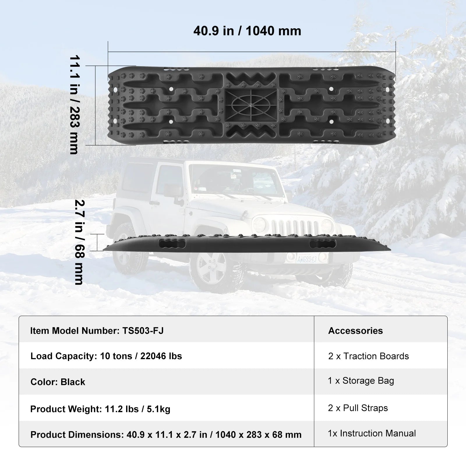 10 TON Traction Boards, Recovery Boards For Off-road Vehicle, Pair Tire Traction Mats.