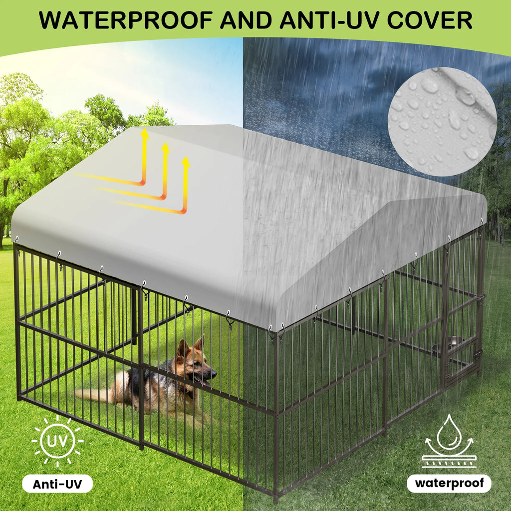 10X10X6FT Large Outdoor Dog Kennel With Roof, Safety Locks, UV & Water Resistant Cover.