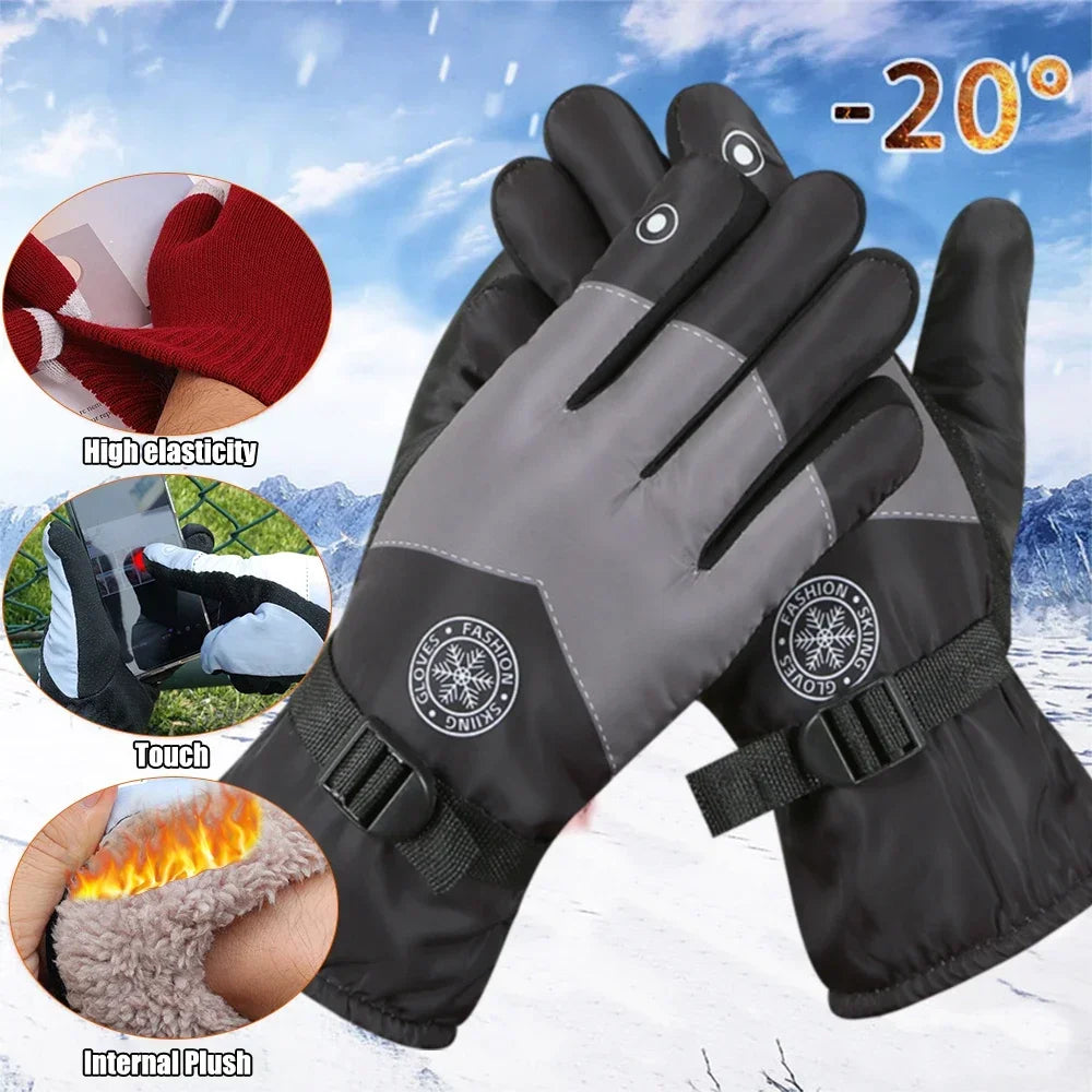 Unisex Snowboard- Ski Gloves. PU Leather- Non-slip. Touch Screen- Waterproof.