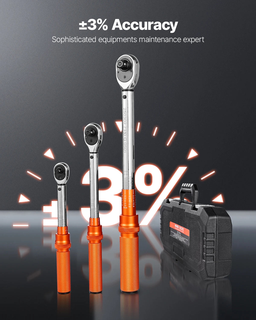 VEVOR  3PCs Click Torque Wrench Set. 1/4, 3/8, 1/2 Inch Drive, Dual-direction And Dual Range Scales.
