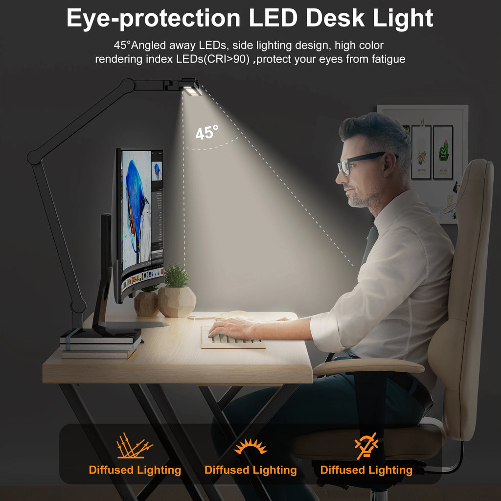 Led Desk Lamp with Clamp, For Home Office with Atmosphere Lighting, 24W Ultra Bright.