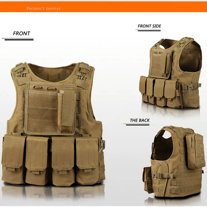 Hunting Camouflage Vest. Combat, Security Tactical Vest. Airsoft Assault Molle Vest.